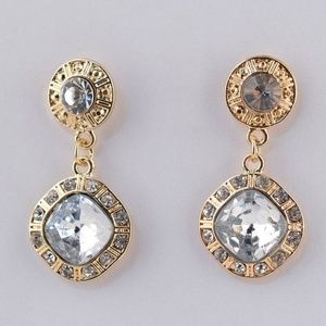 New Gold Tone Faux Rhinestone Drop Earrings